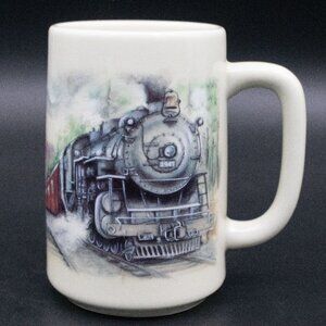 Vintage 5" Otagiri Ceramic Coffee Mug Steam Train Sunrise Publications Japan